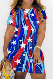 Casual Flag Star Print O Neck Short Sleeve T-shirt Midi Dress