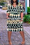 Casual Graphics Print Basic V Neck Short Sleeve Baggy T-shirt Midi Dress
