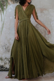 Sexy V Neck Sleeveless Strap Design Braid Trim Front Slit Vacation Beach A Line Maxi Dresses