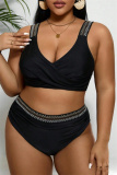 Sexy Sequins Decor Backless Sleeveless V Neck Tankini Sets Beach Vacation Plus Size Swimwear (With Paddings)