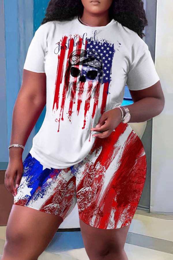 US Flag Star Round Neck Half Sleeve Oversize T-Shirt