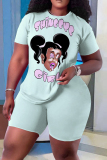 Casual Graphics Print Basic O Neck Short Sleeve Oversize T-shirt And Shorts Two Pieces Shorts Sets