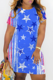 Casual Flag Star Print O Neck Short Sleeve T-shirt Midi Dress