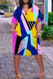 Casual Graphics Print Basic V Neck Short Sleeve Baggy T-shirt Midi Dress