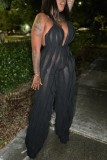 Purple Deep V Neck Sleeveless Backless Halter Slim Fit Daily Vacation Ruffled Wide Leg Jumpsuit