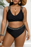 Sexy Sequins Decor Backless Sleeveless V Neck Tankini Sets Beach Vacation Plus Size Swimwear (With Paddings)