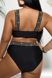 Sexy Sequins Decor Backless Sleeveless V Neck Tankini Sets Beach Vacation Plus Size Swimwear (With Paddings)
