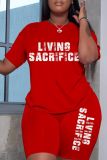 Casual Letter Print O Neck Short Sleeve  Oversize T-shirt And Shorts Two Pieces Shorts Sets
