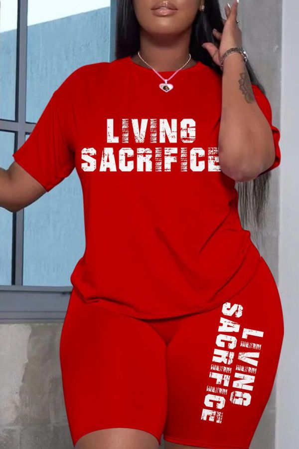 Casual Letter Print O Neck Short Sleeve  Oversize T-shirt And Shorts Two Pieces Shorts Sets