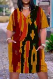 Casual Graphics Print Basic V Neck Short Sleeve Baggy T-shirt Midi Dress