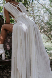 Sexy V Neck Sleeveless Strap Design Braid Trim Front Slit Vacation Beach A Line Maxi Dresses