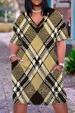 Casual Graphics Print Basic V Neck Short Sleeve Baggy T-shirt Midi Dress