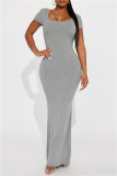 Casual Backless Short Sleeve Cross Straps U Neck Long Vacation Bodycon Maxi Dresses