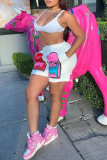 Casual Graphics Print Spaghetti Strap Sleeveless Bra Crop Tops And Shorts Two Pieces Shorts Sets