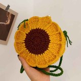 Mini Crochet Bag Fashion Sunflower Drawstring Design Weave Bags
