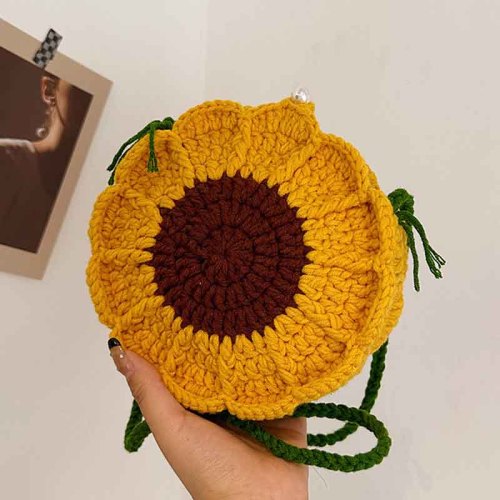 Mini Crochet Bag Fashion Sunflower Drawstring Design Weave Bags