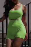 Casual Sportswear U Neck Sleeveless Tank Crop Tops And Shorts Two Pieces Shorts Sets