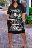 Casual Graphics Print Basic V Neck Short Sleeve Baggy T-shirt Midi Dress