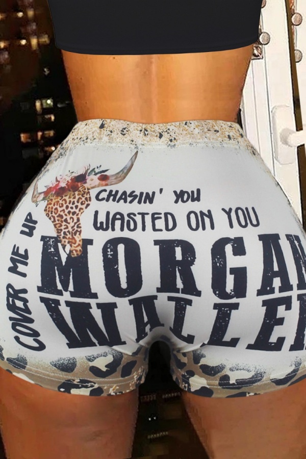 Casual Sportswear Letter Print Skinny High Waist Shorts Hot Pants