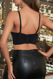 Sexy Nightclub Hot Bow Decor Rhinestone Spaghetti Strap Cami Corset Tank Top
