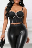 Sexy Nightclub Hot Drilling Backless Sleeveless Spaghetti Strap Cami Corset Tank Top