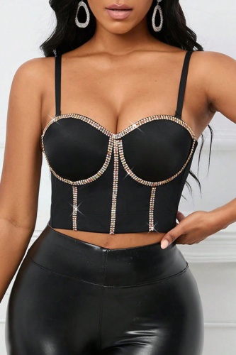 Sexy Nightclub Hot Drilling Backless Sleeveless Spaghetti Strap Cami Corset Tank Top