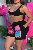 Casual Graphics Print Spaghetti Strap Sleeveless Bra Crop Tops And Shorts Two Pieces Shorts Sets