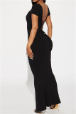 Casual Backless Short Sleeve Cross Straps U Neck Long Vacation Bodycon Maxi Dresses