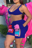 Casual Graphics Print Spaghetti Strap Sleeveless Bra Crop Tops And Shorts Two Pieces Shorts Sets