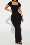 Casual Backless Short Sleeve Cross Straps U Neck Long Vacation Bodycon Maxi Dresses