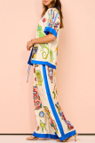 Casual Street Graffiti Print Turndown Collar Short Sleeve Shirt And Wide Leg Pants Vacation Two Pieces Tourser Sets