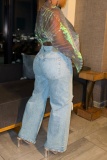 Casual Ripped High Waist Straight Wide Leg Denim Jeans