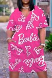 Casual Cartoon Print V Neck Short Sleeve African Baggy T Shirt Midi Dress