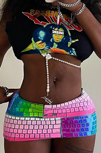 Sexy Graphics Print Low Waist Night Club Skinny Mini Skirts