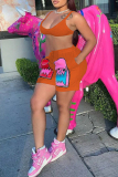 Casual Graphics Print Spaghetti Strap Sleeveless Bra Crop Tops And Shorts Two Pieces Shorts Sets