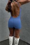 Casual Sportswear Backless Sleeveless Spaghetti Strap Skinny Cami Rompers Playsuits