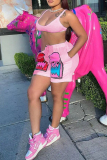 Casual Graphics Print Spaghetti Strap Sleeveless Bra Crop Tops And Shorts Two Pieces Shorts Sets