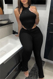 Casual Backless Sleeveless Irregular Halter Crop Tops And Pants Sets Two Pieces Tourser Sets