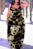 Casual Graphics Print Backless Spaghetti Strap Long Floor Length Vacation Baggy Slip Maxi Dresses