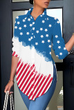 Casual Graphics Print Long Sleeve Turndown Collar Side Slit Irregular Hem Blouse