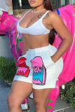 Casual Graphics Print Spaghetti Strap Sleeveless Bra Crop Tops And Shorts Two Pieces Shorts Sets