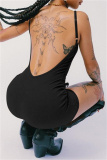 Casual Sportswear Backless Sleeveless Spaghetti Strap Skinny Cami Rompers Playsuits