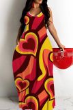 Casual Rainbow Color Print Backless Sleeveless Spaghetti Strap Long Vacation Floor Length Baggy Slip Maxi Dresses
