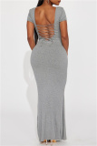 Casual Backless Short Sleeve Cross Straps U Neck Long Vacation Bodycon Maxi Dresses