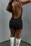 Casual Sportswear Backless Sleeveless Spaghetti Strap Skinny Cami Rompers Playsuits