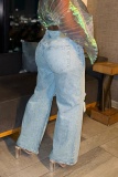 Casual Ripped High Waist Straight Wide Leg Denim Jeans