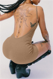 Casual Sportswear Backless Sleeveless Spaghetti Strap Skinny Cami Rompers Playsuits