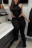 Casual Backless Sleeveless Irregular Halter Crop Tops And Pants Sets Two Pieces Tourser Sets