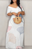 Casual Floral Print Off Shoulder Short Sleeve Pocket Vacation Baggy Maxi Dresses