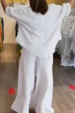 Casual V Neck Short Sleeve Buttons Irregular Hem Blouse And Wide Leg Pants Vacation Two Pieces Trouser Sets